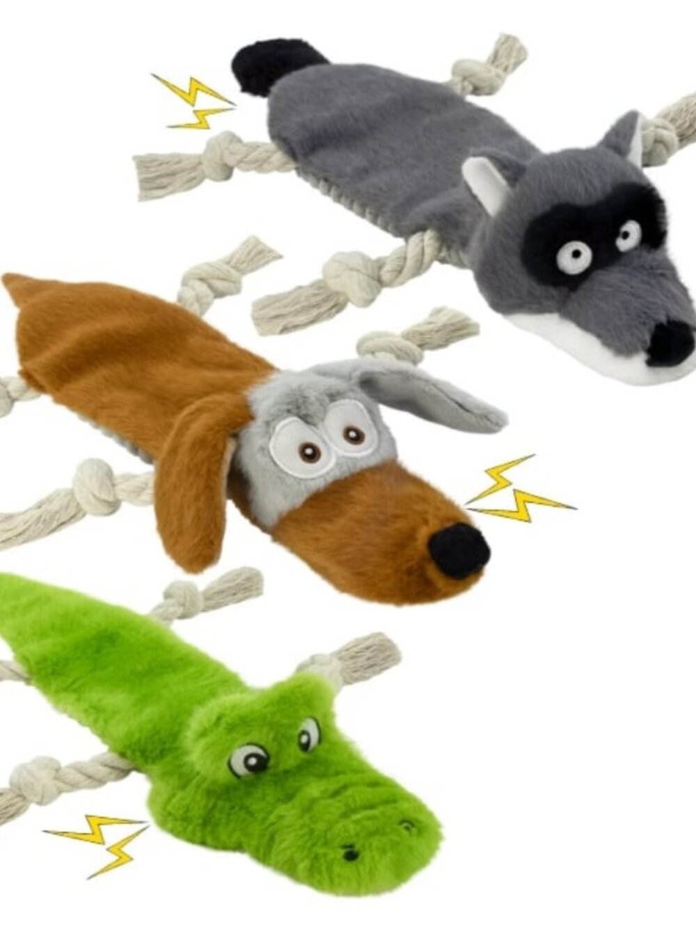 BNIP 3 Pack No Stuffing Dog Plush Rope Squeaky Toys For Small Medium Large Dogs